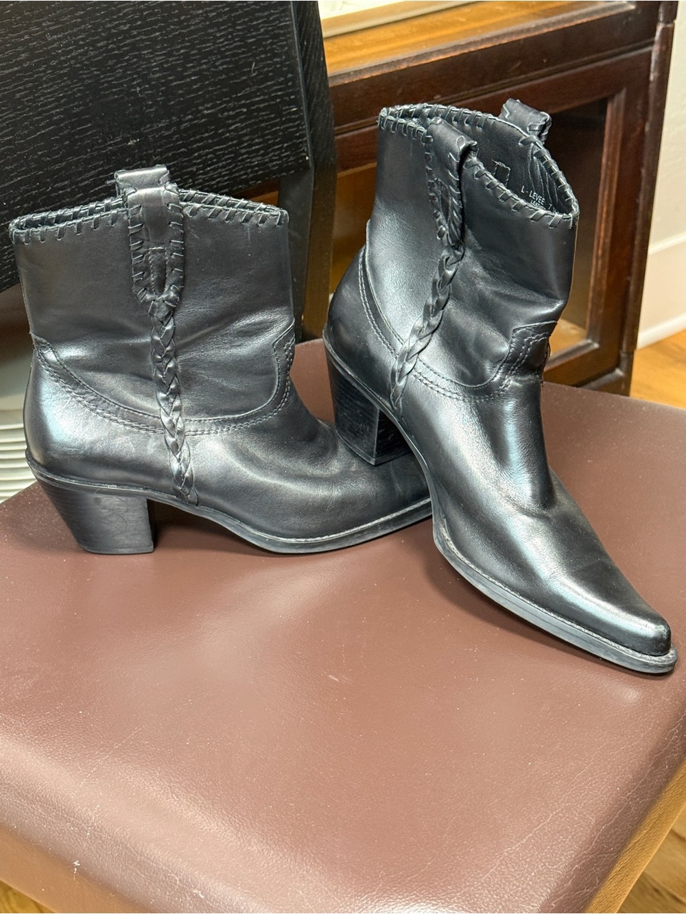 Franco Sarto Levee Black Leather Western Ankle Boots Size 7.5 M